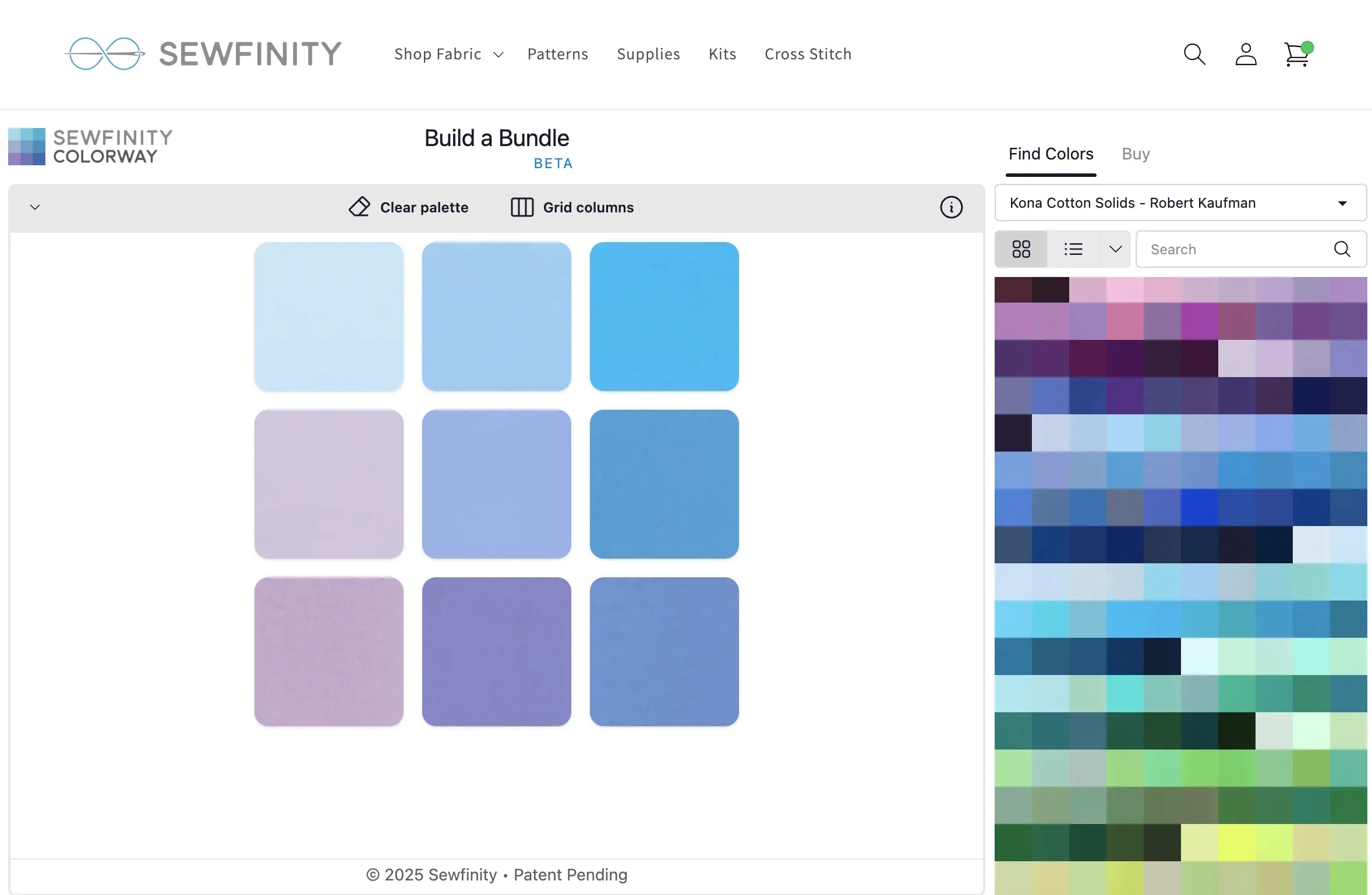 A beautifully arranged Sewfinity Colorway design board showing coordinating fabric swatches in harmonious colors