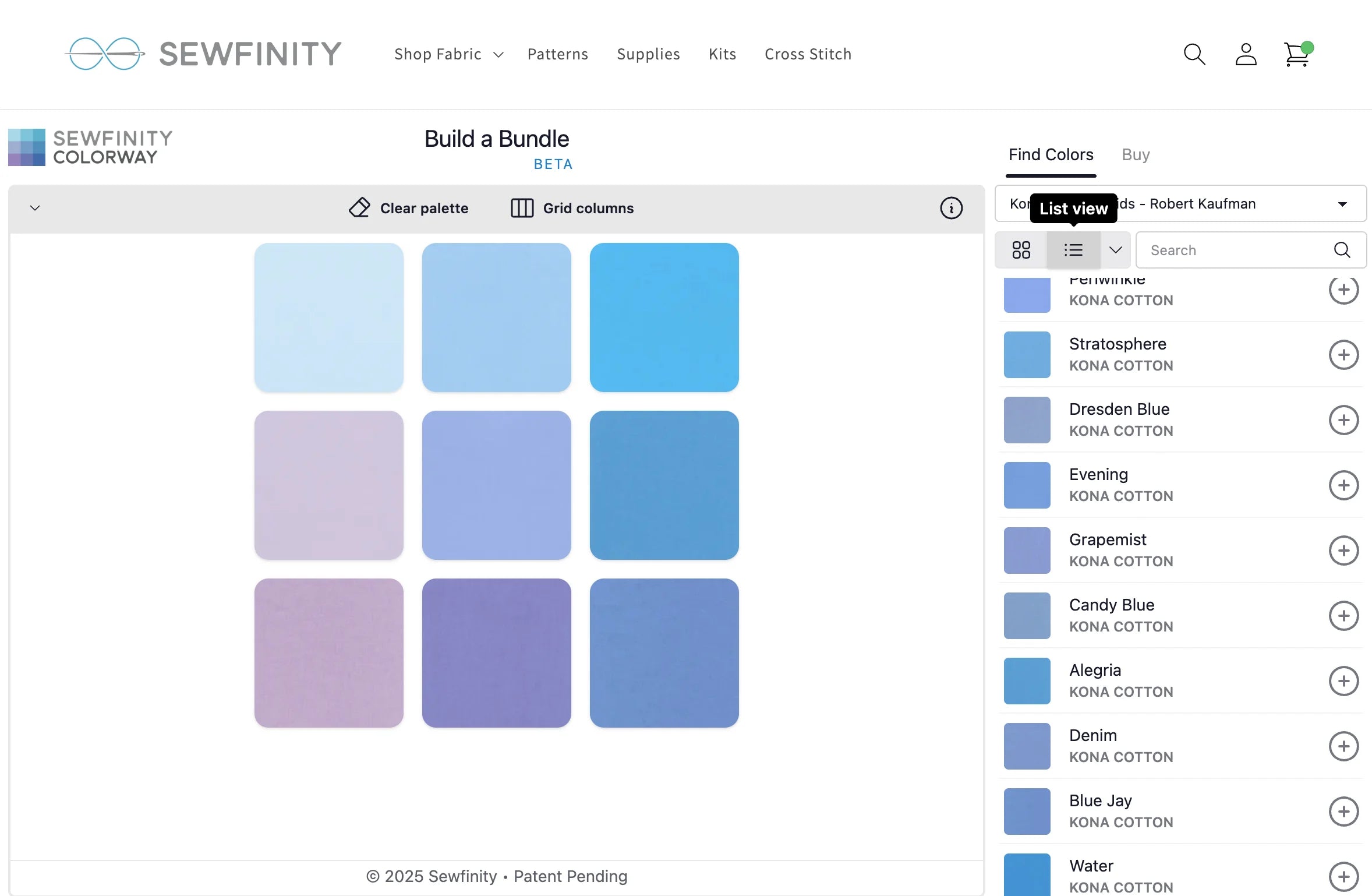 View all swatches in a list